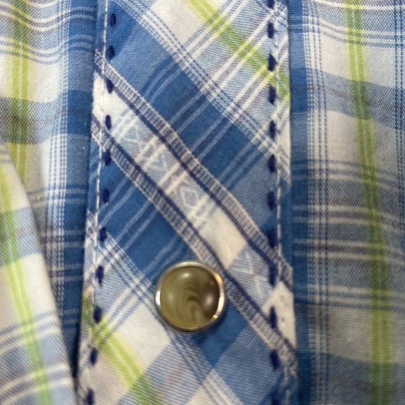 Wrangler Shirt Mens Extra Large Blue Plaid Western Pearl Snap Long Sleeve Rodeo - Picture 4 of 9